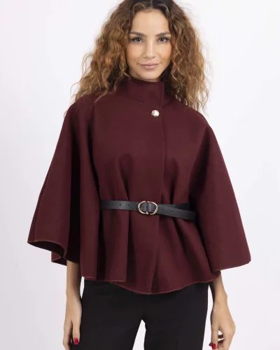 Cape poncho Bordeaux avec ceinture